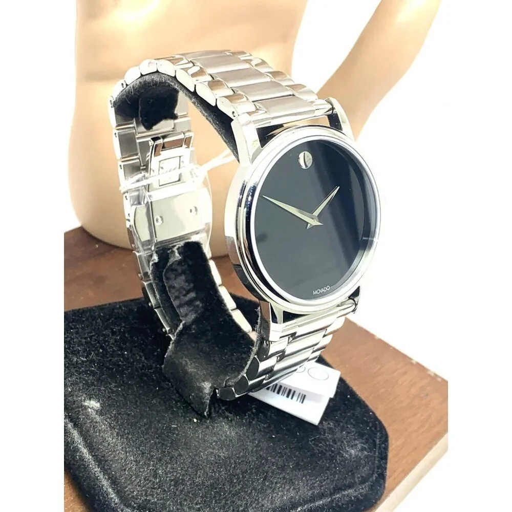 Movado Men's Watch 2100014 Museum Black Dial Swiss Quartz Silver Steel 38mm